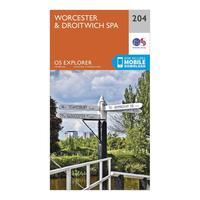 Ordnance Survey Explorer 204 Worcester & Droitwich Spa Map With Digital Version, Orange