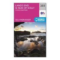 Ordnance Survey Landranger 203 Land\'s End & Isles of Scilly, St Ives & Lizard Point Map With Digital Version, Orange