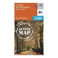 Ordnance Survey Explorer Active 193 Luton & Stevenage Map With Digital Version, Orange