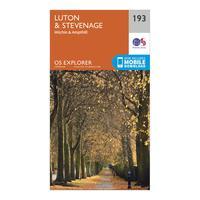 Ordnance Survey Explorer 193 Luton & Stevenage, Hitchin & Ampthill Map With Digital Version, Orange