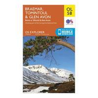 ordnance survey explorer ol 58 braemar tomintoul glen avon map orange