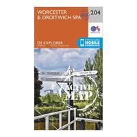 Ordnance Survey Explorer Active 204 Worcester & Droitwich Spa Map With Digital Version, Orange