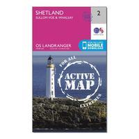 ordnance survey landranger active 2 shetland sullom voe whalsay map wi ...