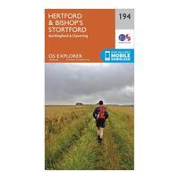 Ordnance Survey Explorer 194 Hertford & Bishop\'s Stortford Map With Digital Version, Orange