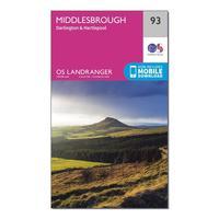 Ordnance Survey Landranger 93 Middlesbrough, Darlington & Hartlepool Map With Digital Version, Orange