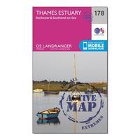 Ordnance Survey Landranger Active 178 Thames Estuary, Rochester & Southend-on-Sea Map With Digital Version, Orange
