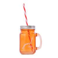 Orange Glass Mason Jar with Handle, Lid and Straw