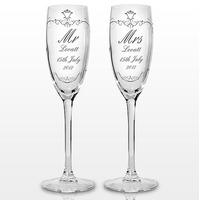 ornate swirl couples flute glasses personalised