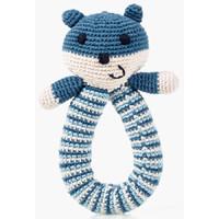 Organic Baby Teddy Bear Toy Rattle - Petrol Blue