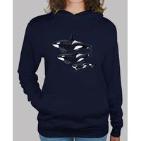 orca woman, hooded pullover, navy