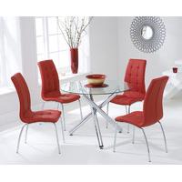 Orino 100cm Glass Dining Table with Red Calgary Chairs