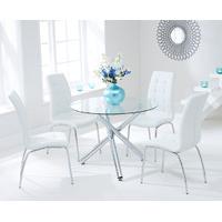 Orino 100cm Glass Dining Table with Ivory White Calgary Chairs