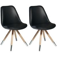 Orso Black Leather Dining Chair with Matte Cap Oak Legs (Pair)