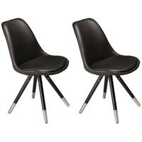 Orso Black Leather Dining Chair with Matte Cap Stained Oak Legs (Pair)