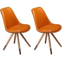 Orso Orange Leather Dining Chair with Copper Cap Oak Legs (Pair)