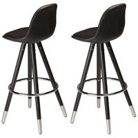 Orso Black Leather Bar Stool with Matte Cap Stained Oak Legs (Pair)