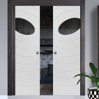 Oriole White Double Pocket Doors - Clear Glass