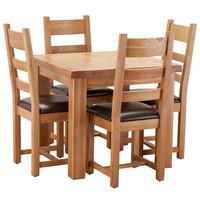 Orla Solid Oak 90cm Table with 4 Leather Chairs