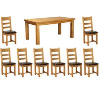 Orla Solid Oak 200cm Table with 8 Leather Chairs