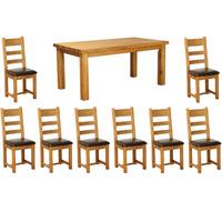 orla solid oak 200cm table with 8 leather chairs