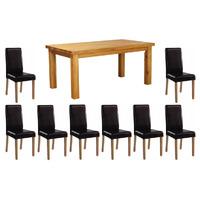 Orla Solid Oak 200cm Table with 8 Oakridge Chairs Brown