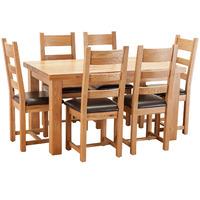 Orla Solid Oak 150cm Table with 6 Leather Chairs