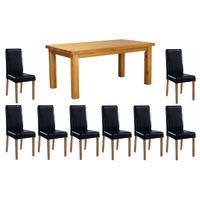 orla solid oak 200cm table with 8 oakridge chairs black