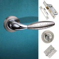 Oran Mediterranean Bathroom Lever On Rose - Satin Nickel - Polished Chrome Handle Pack