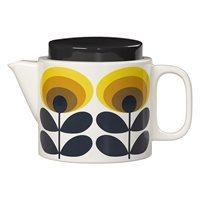 orla kiely ceramic teapot in 70s oval flower yellow print