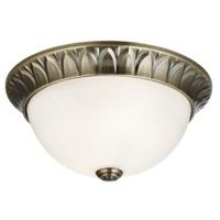 Original Antique Brass Flush Ceiling Light with Frosted Glass