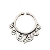 Ornate White Brass Faux Septum Ring - Size: One Size