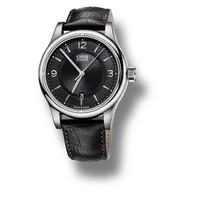 oris classic date mens automatic black leather strap watch