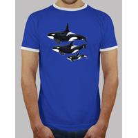 orca man, retro style, royal blue and white