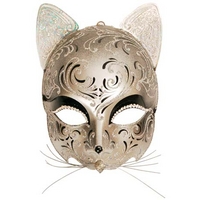 Ornate Cat Masquerade Mask - Silver