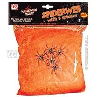Orange Spiderweb With5 Spiders Gid 100g Accessory For Halloween Fancy Dress