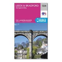 Ordnance Survey Landranger 104 Leeds & Bradford, Harrogate & Ilkley Map With Digital Version - Orange, Orange