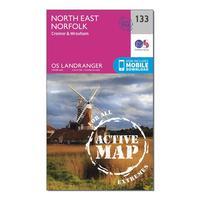 Ordnance Survey Landranger Active 133 North East Norfolk, Cromer & Wroxham Fakenham Map With Digital Version - Orange, Orange