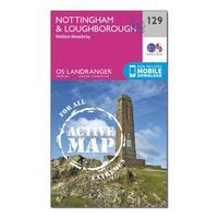 Ordnance Survey Landranger Active 129 Nottingham & Loughborough, Melton Mowbray Map With Digital Version - Orange, Orange