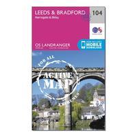 Ordnance Survey Landranger Active 104 Leeds & Bradford, Harrogate & Ilkley Map With Digital Version - Orange, Orange