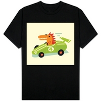 Orange Dino in Green Racecar