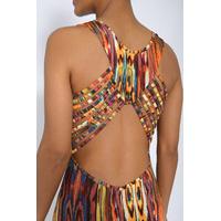 Orange Tribal Print Multi Strap Maxi Dress