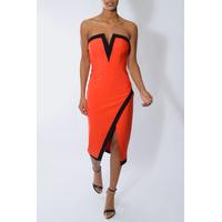 Orange Plunge Wrap Midi Dress