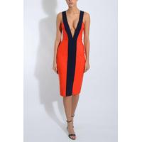 orange plunge midi dress