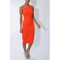 Orange Beaded Neck Midi Dress