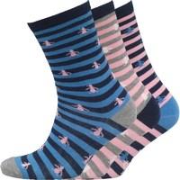 Original Penguin Womens Three Pack Socks Stripe Blue Pink