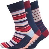 original penguin mens three pack socks redbluegrey stripe