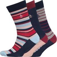 Original Penguin Mens Three Pack Socks Red/Blue/Grey Stripe