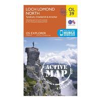 Ordnance Survey Explorer Active OL39 Loch Lomond North Map With Digital Version - Orange, Orange