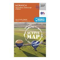 Ordnance Survey Explorer Active 237 Norwich Map With Digital Version - Orange, Orange