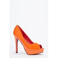 orange high open toe heels